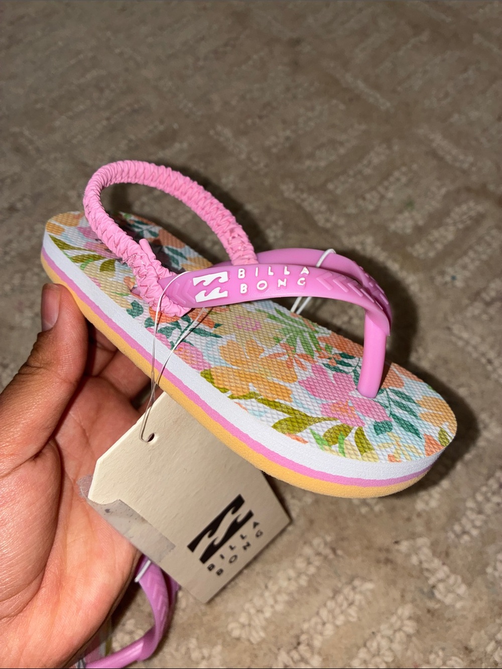 Billabong Pink Floral Kids Sandal with Elastic Back Strap